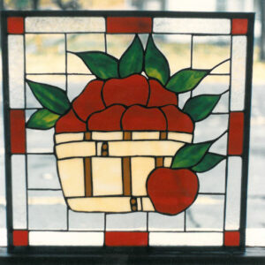 Stained Glass Window with Basket and red Apples